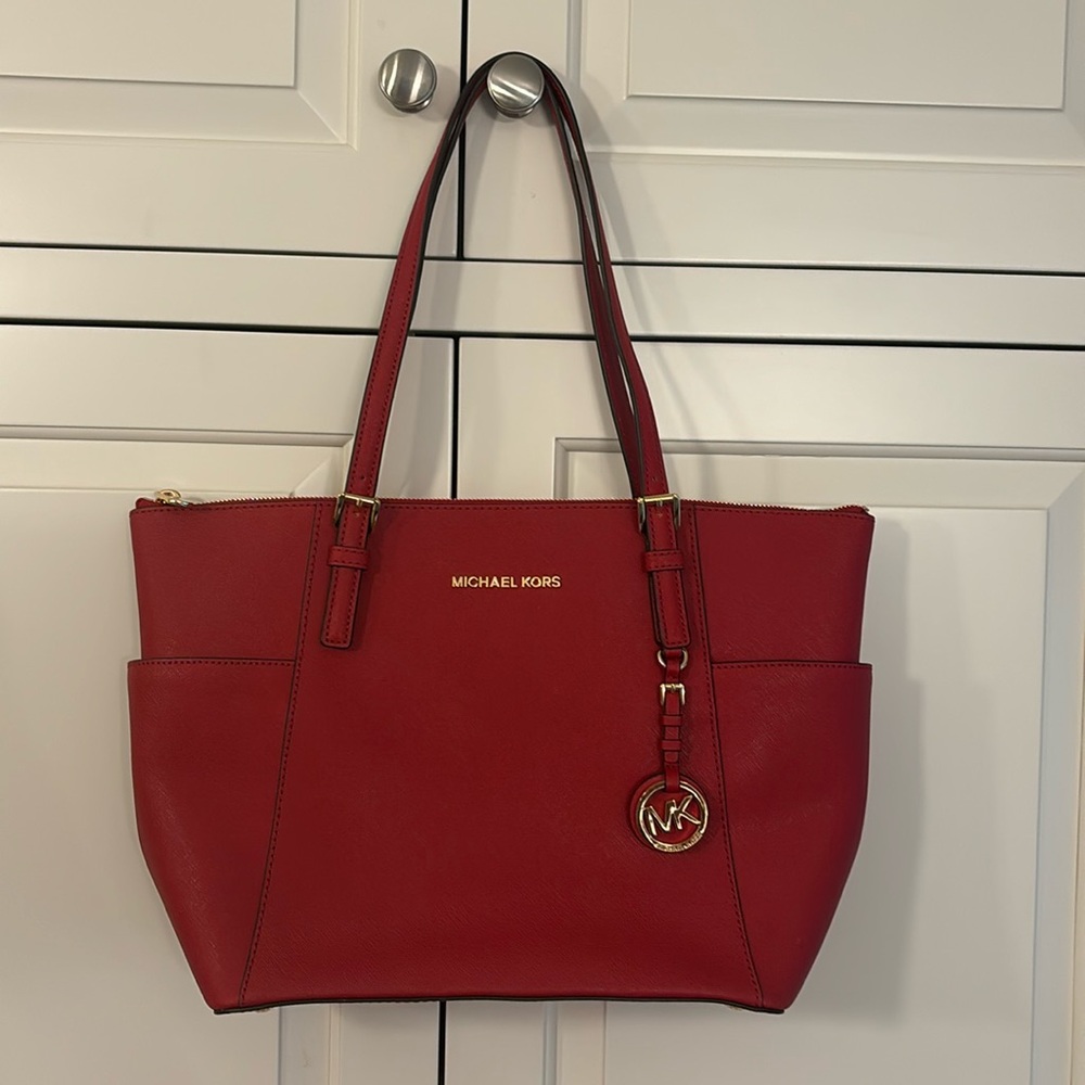 Michael Kors zip top tote red